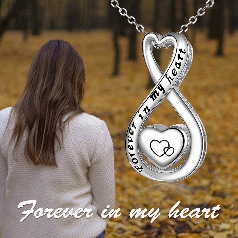 Sterling Silver Heart & Infinity Symbol Urn Necklace for Ashes with Engraved Word-3