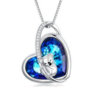 Sterling Silver Heart Koala & Mother Crystal Pendant Necklace-22