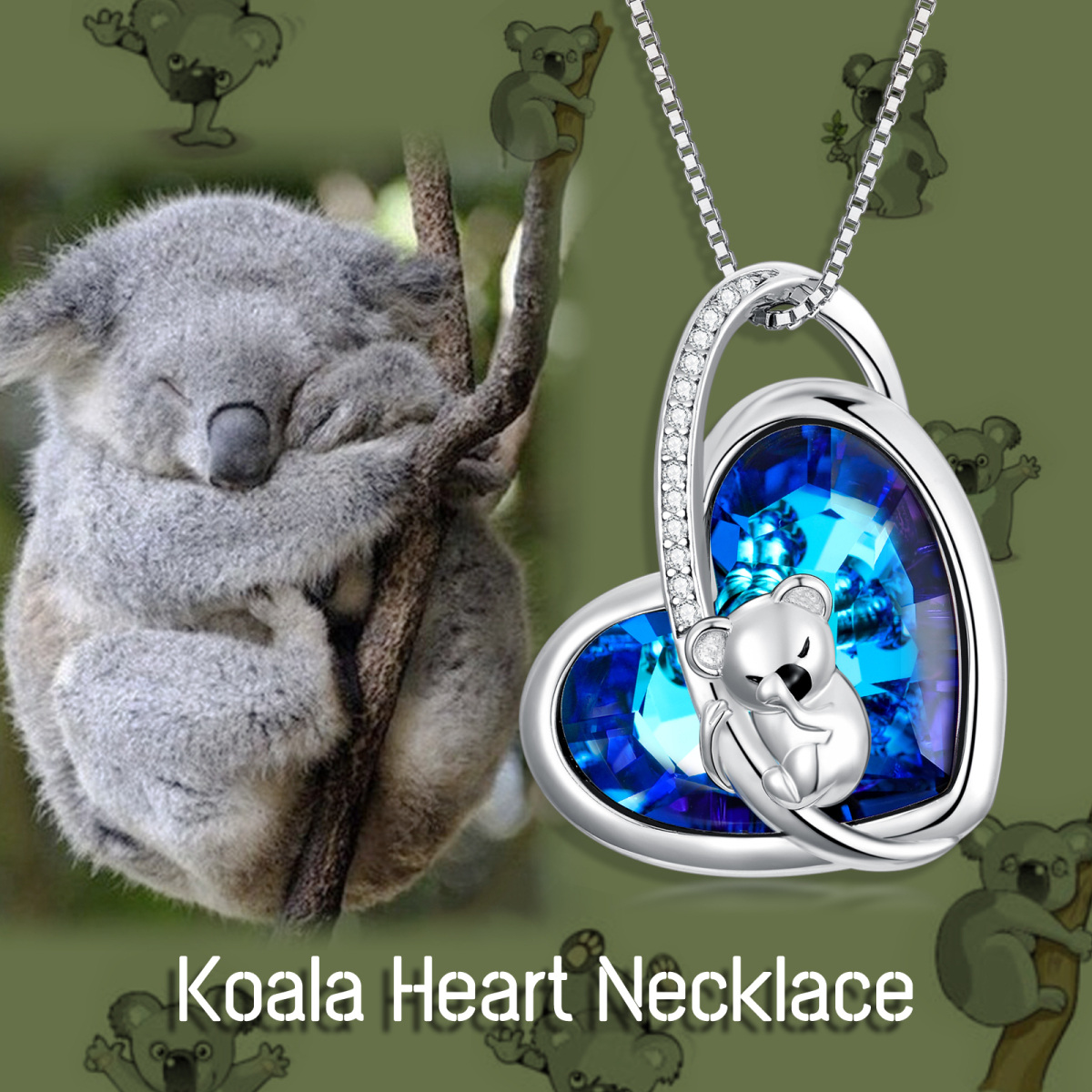 Sterling Silver Heart Koala & Mother Crystal Pendant Necklace-3