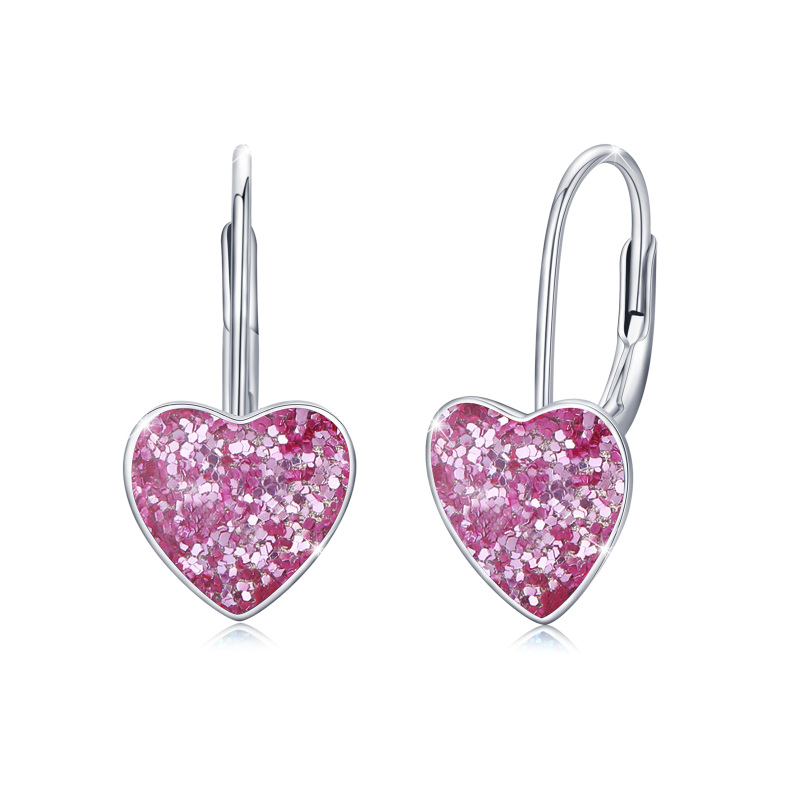 Sterling Silver Heart Lever-back Earrings for Women-1
