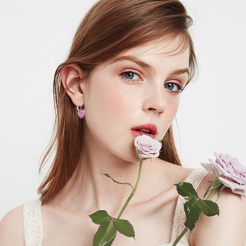 Sterling Silver Heart Lever-back Earrings for Women-2