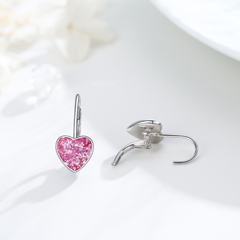 Sterling Silver Heart Lever-back Earrings for Women-3