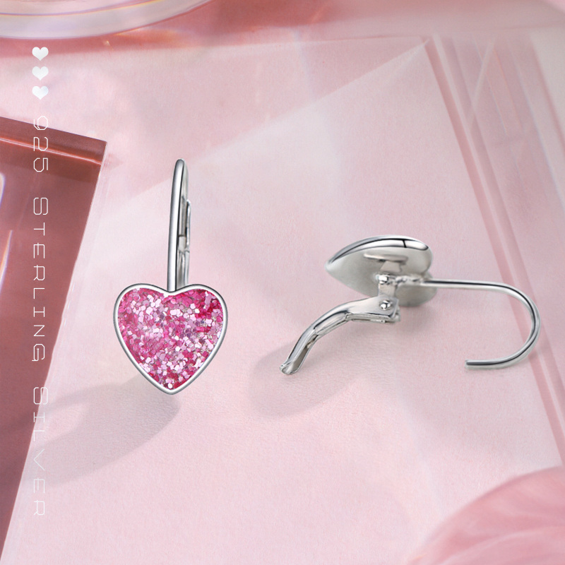 Sterling Silver Heart Lever-back Earrings for Women-4