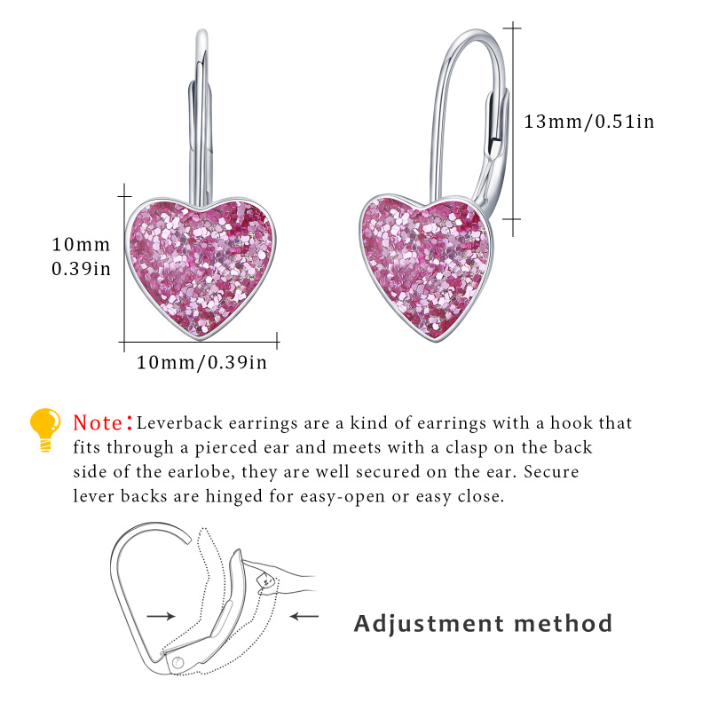 Sterling Silver Heart Lever-back Earrings for Women-5