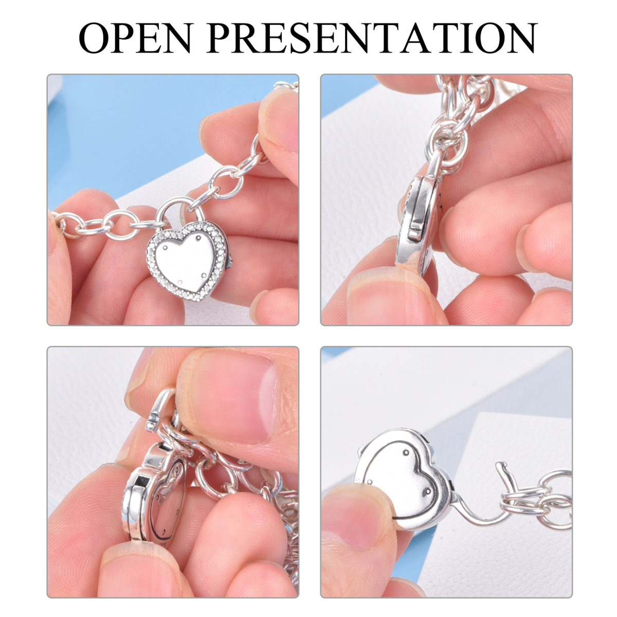 Bracelet en argent sterling avec pendentif cœur et serrure en zircon cubique-2