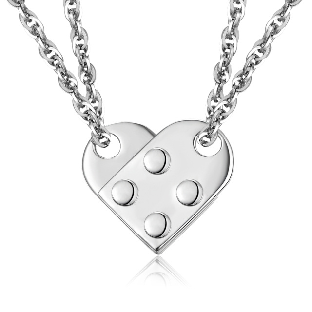 Sterling Silver Heart & Lock Pendant Necklace-4