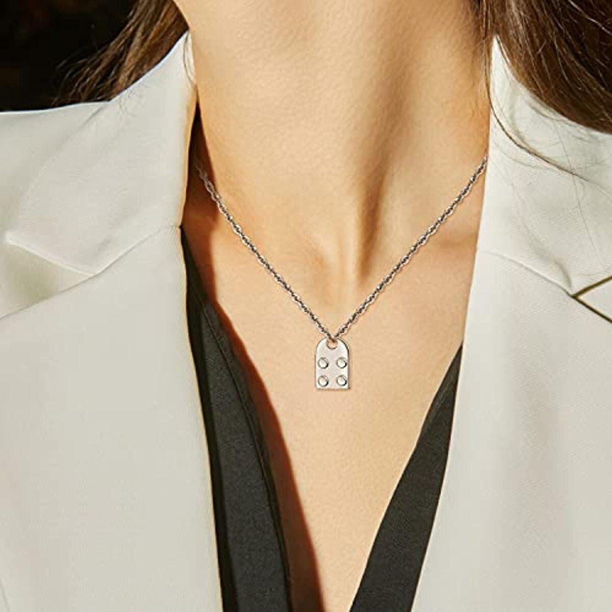 Collar de plata de ley con colgante de corazón y candado-2