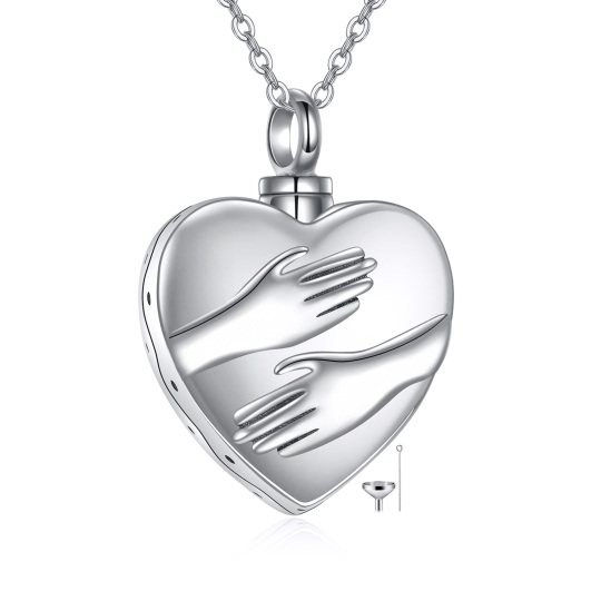 Sterling Silver Heart & Lover Couples Embrace Urn Necklace for Ashes with Engraved Word