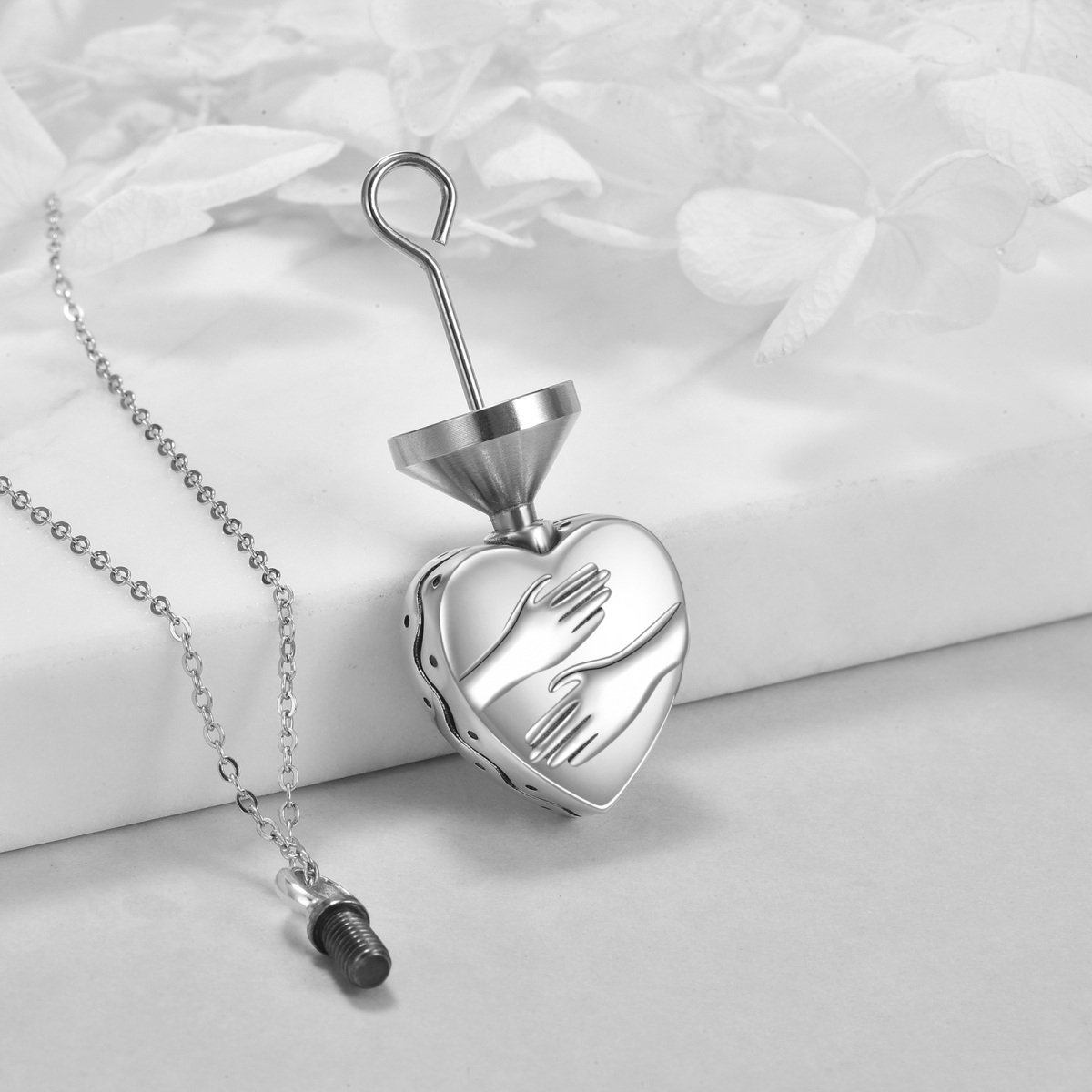 Collier Urne en argent sterling avec mot gravé Heart & Lover Couples Embrace-3