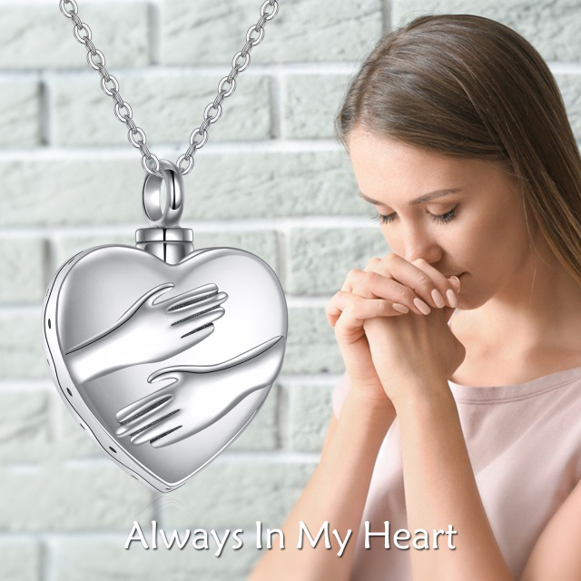 Sterling Silver Heart & Lover Couples Embrace Urn Necklace for Ashes with Engraved Word-6