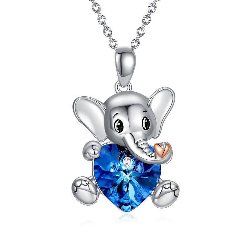 Sterling Silver Two-tone Elephant Heart Crystal Necklace for Women-1