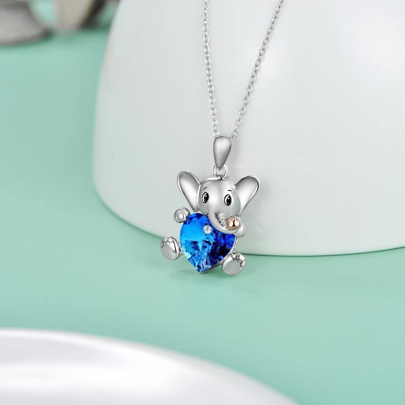 Sterling Silver Two-tone Elephant Heart Crystal Necklace for Women-3