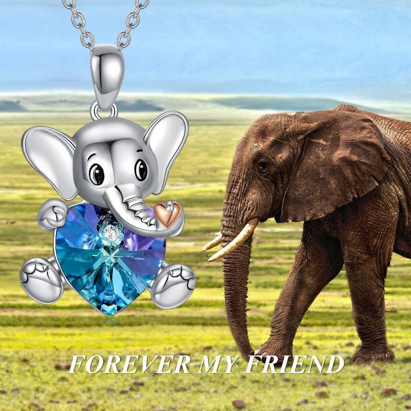 Sterling Silver Two-tone Elephant Heart Crystal Necklace for Women-6