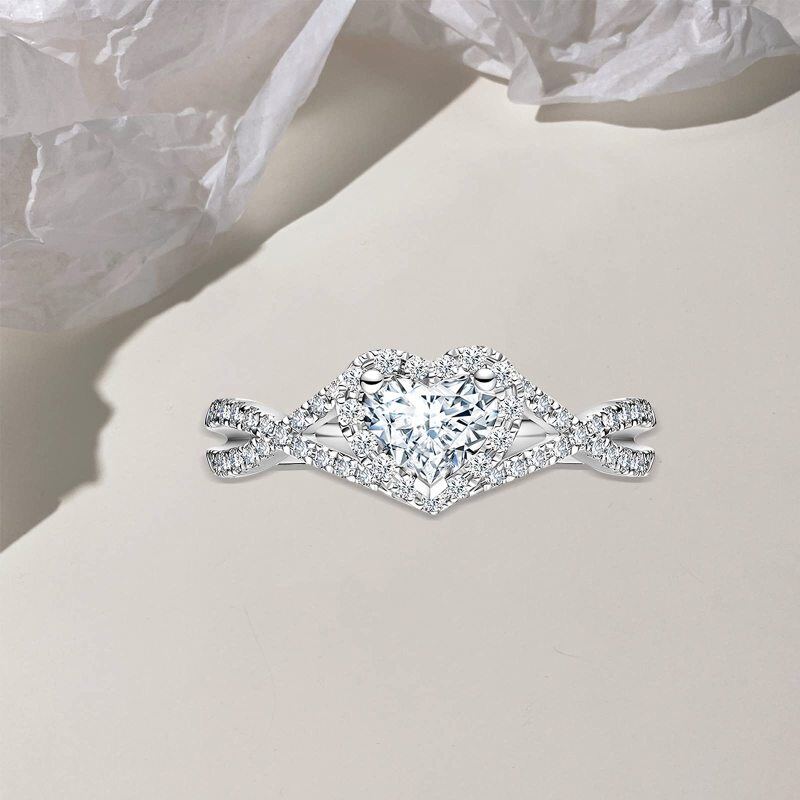 Anel de casamento de casal de moissanite com coração em prata esterlina-4