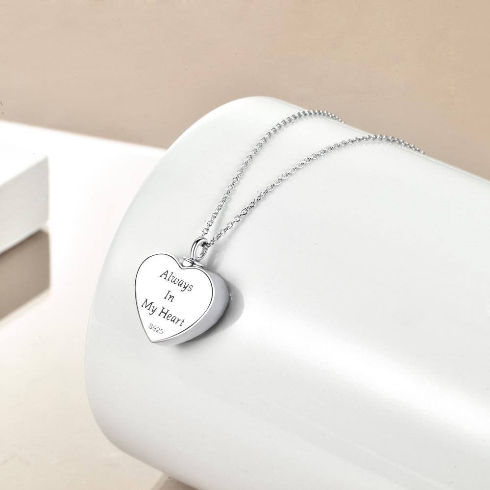 Collar de plata de ley corazón mamá elefante y bebé urna para cenizas con palabra grabada-4