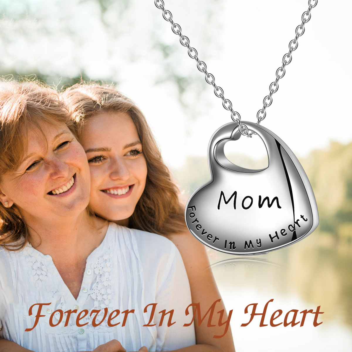 Sterling Silver Heart Mom Urn Necklace for Ashes with Engraved Word-5