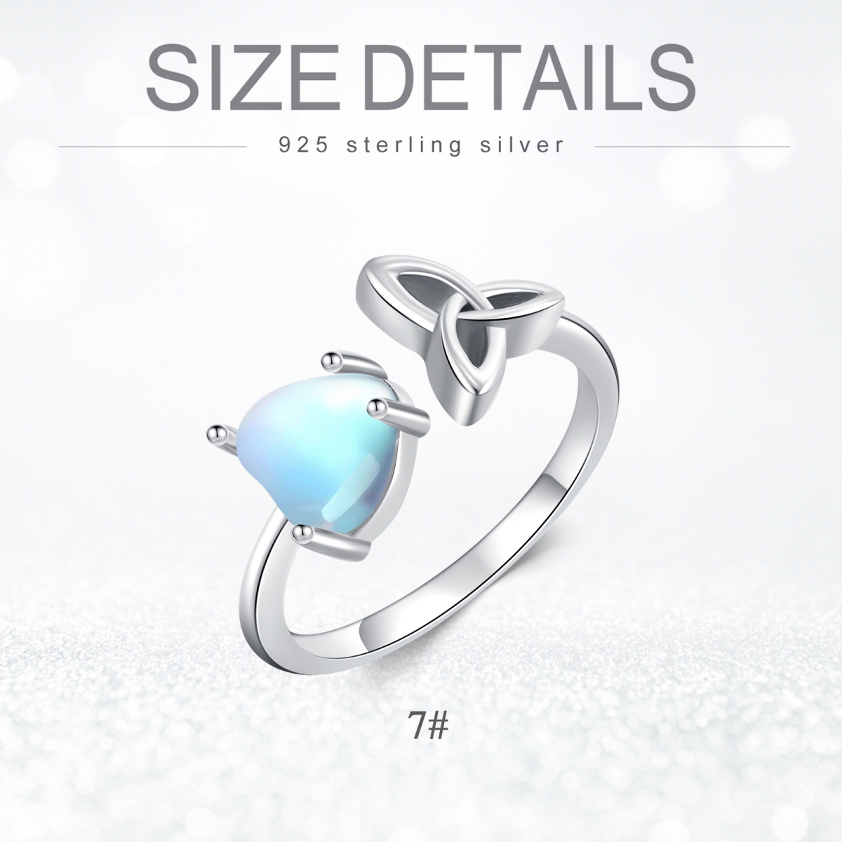 Sterling Silver Heart Moonstone With Celtic Knot Open Ring For Women-5