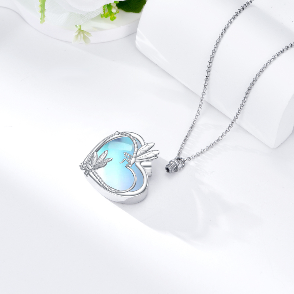 Sterling Silver Heart Moonstone Dragonfly Urn Necklace For Ashes For Women-3