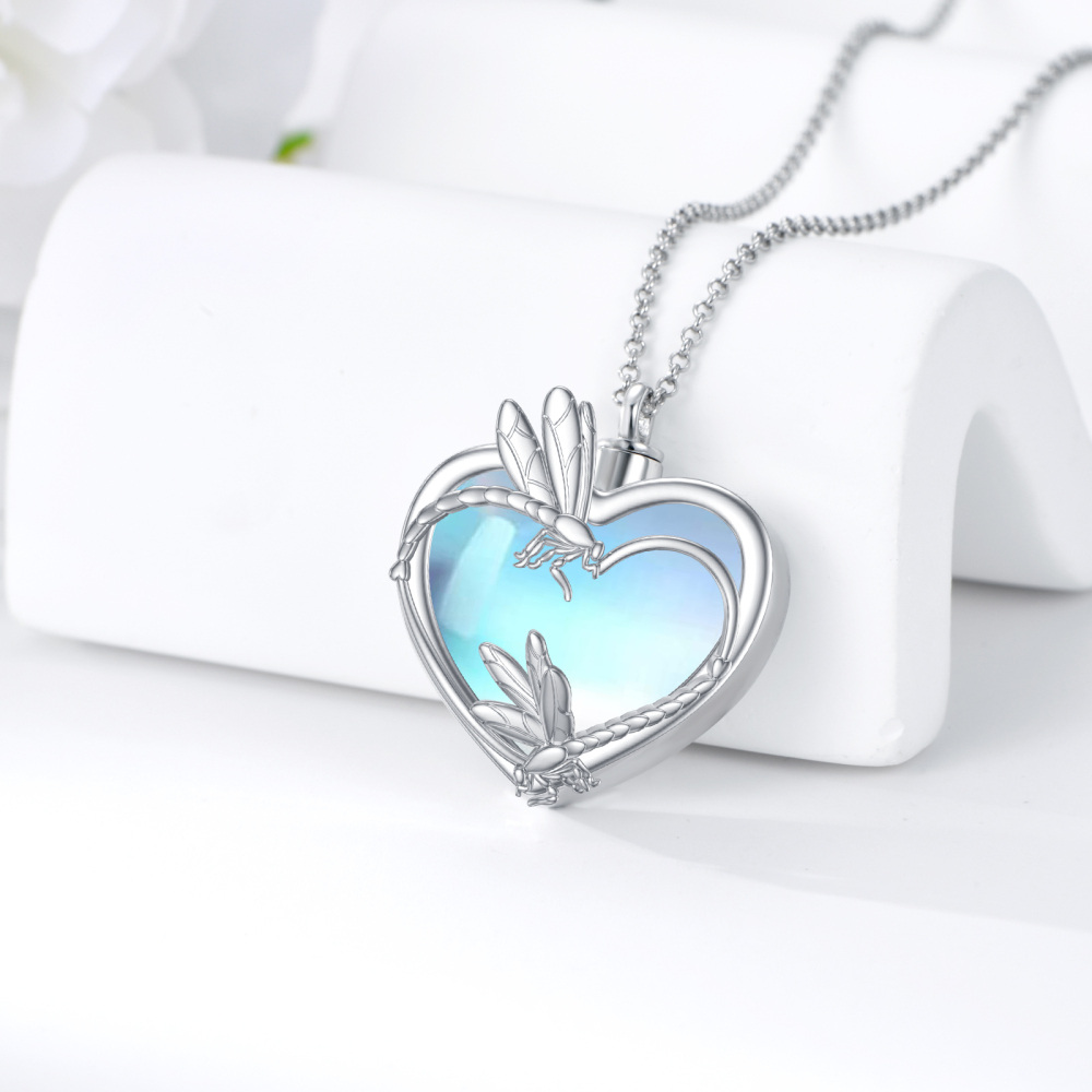 Sterling Silver Heart Moonstone Dragonfly Urn Necklace For Ashes For Women-4