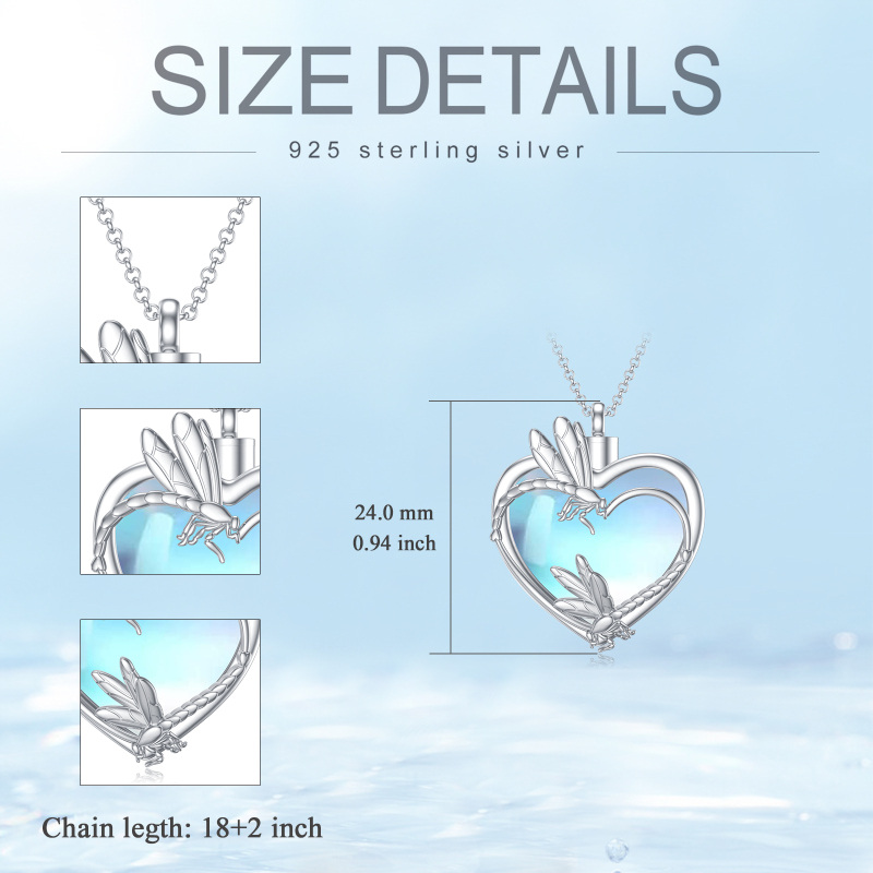 Colar de prata esterlina com coração de pedra da lua e urna de libélula para cinzas para m-5