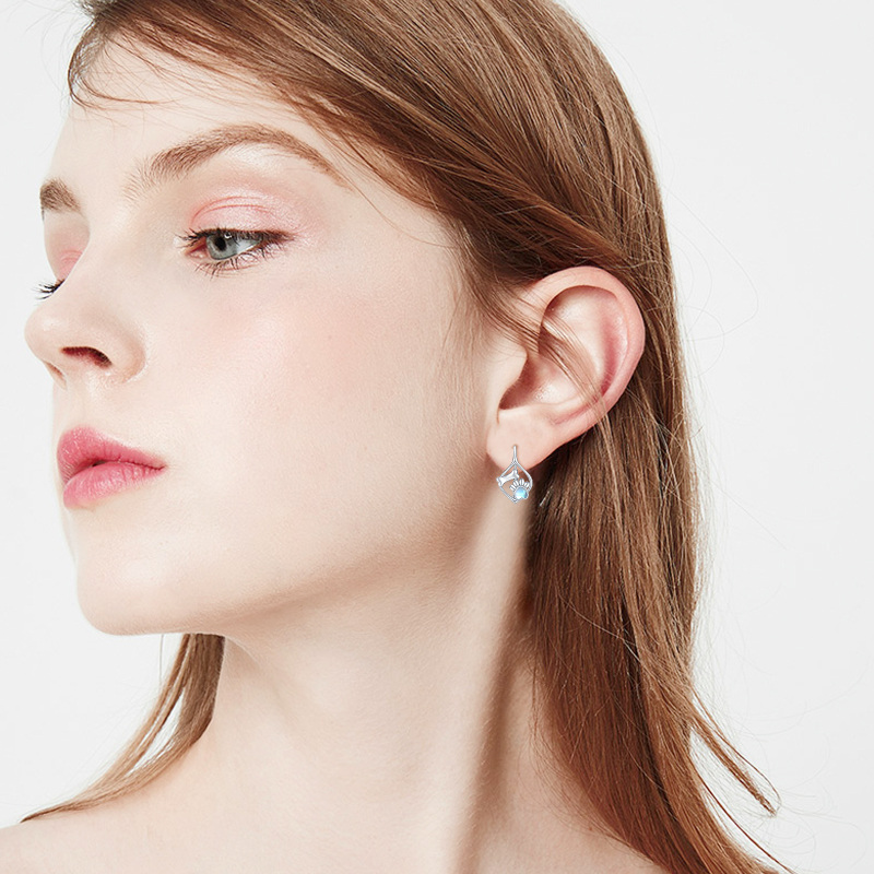 Sterling Silver Heart Moonstone Paw Lever-back Earrings-2