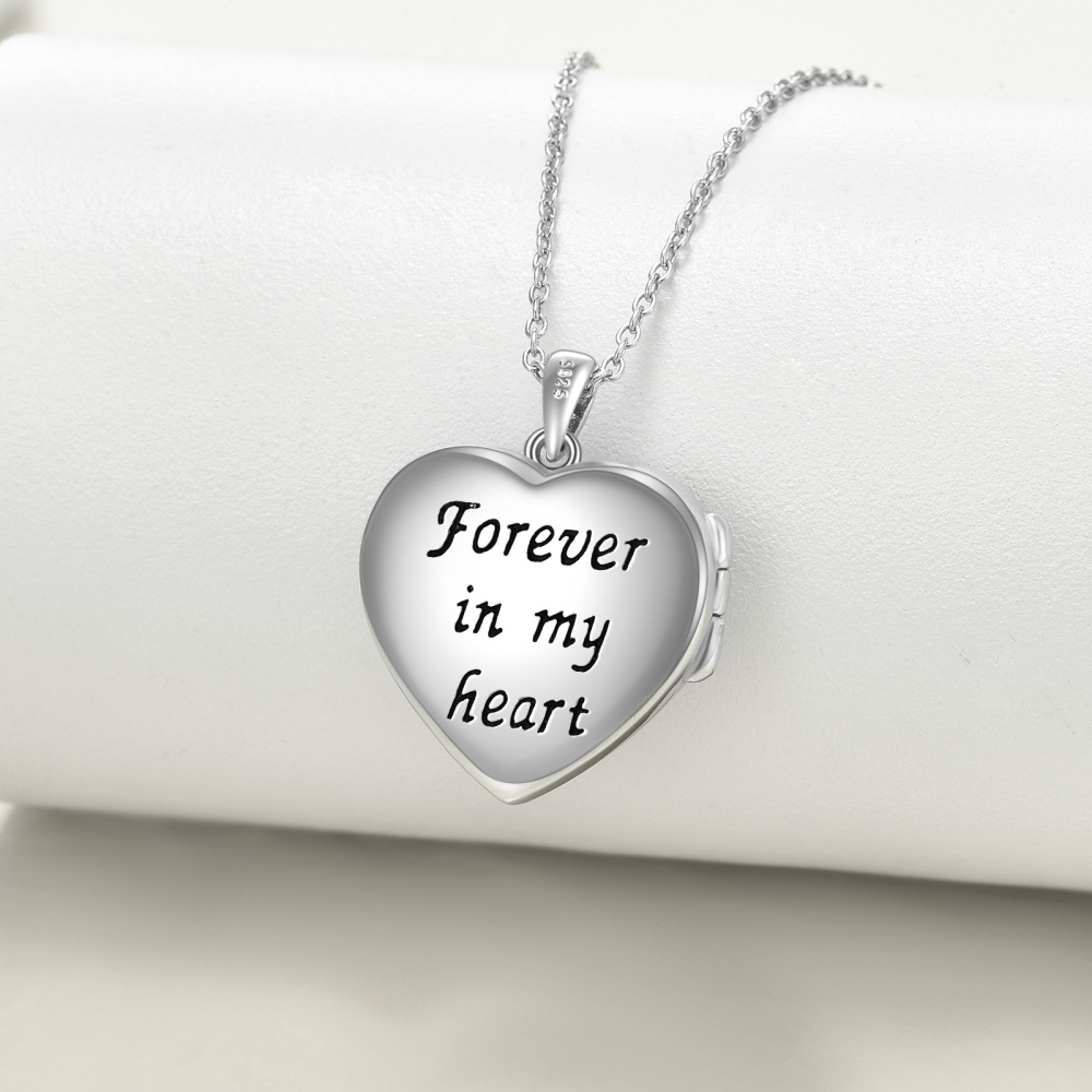 Collar con medallón con foto de piedra lunar y corazón personalizado de plata de ley Forever In My Heart-5