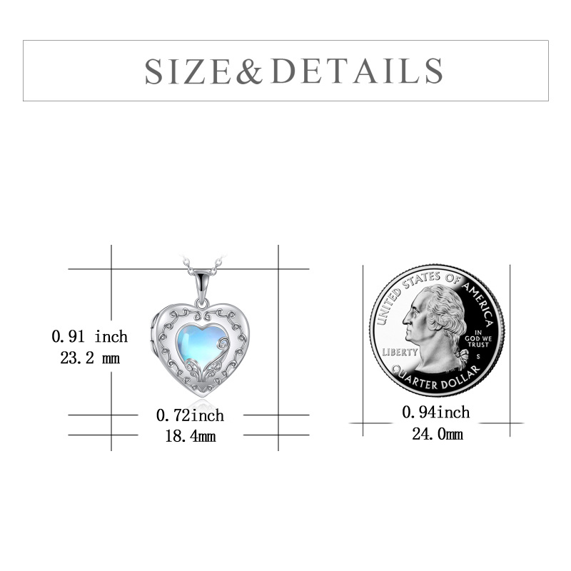Sterling Silver Personalized Heart Moonstone Photo Locket Necklace Forever In My Heart-6
