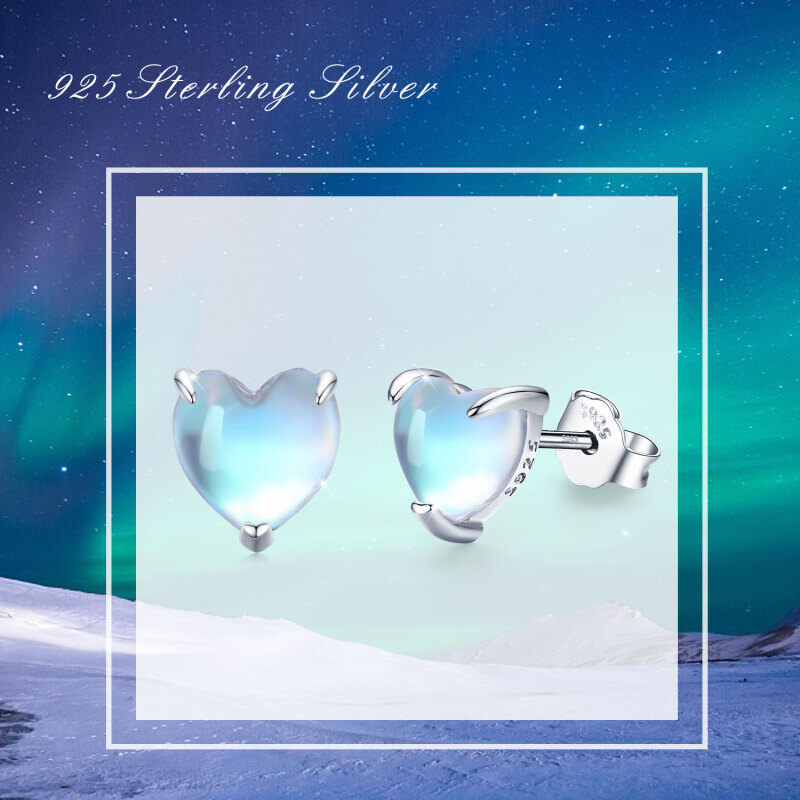 Sterling Silver Heart Moonstone Stud Earrings-4