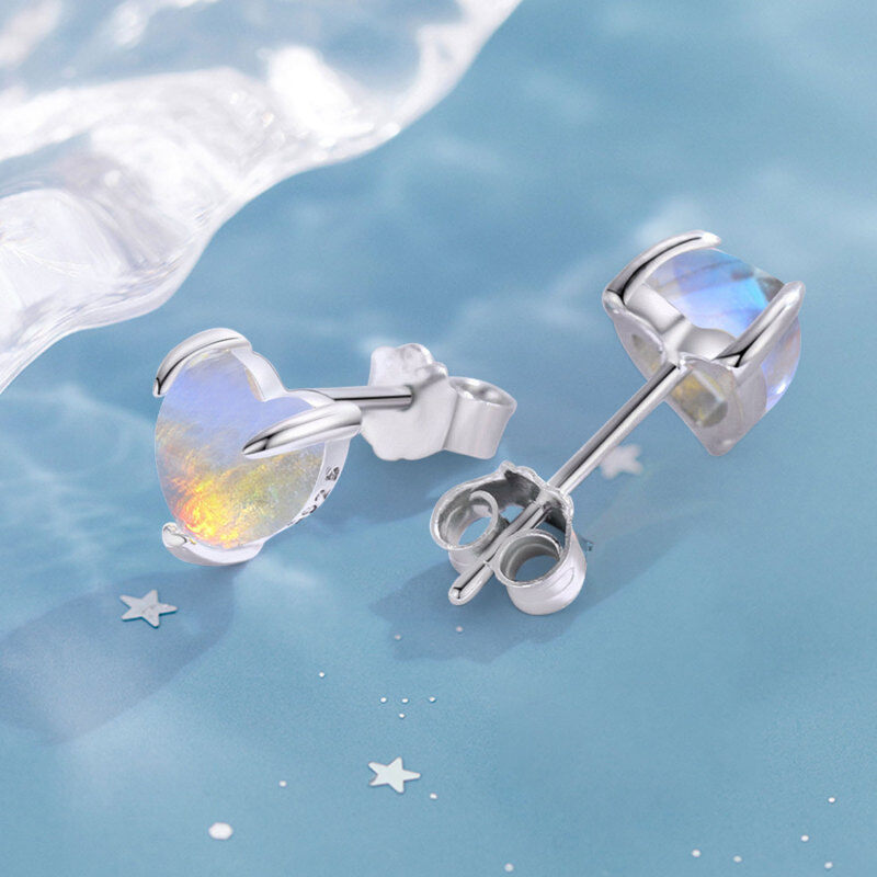 Sterling Silver Heart Moonstone Stud Earrings-5