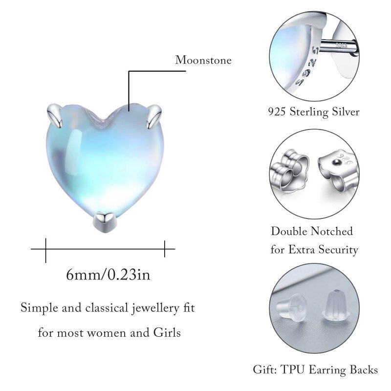 Sterling Silver Heart Moonstone Stud Earrings-6