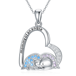 Sterling Silver Heart Mother of An Angel Pendant Necklace with Engraved Word-10