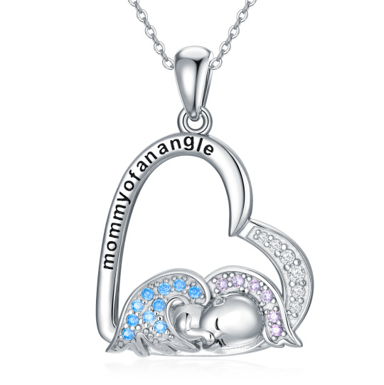 Collana con ciondolo a forma di cuore di angelo in argento sterling con parola incisa