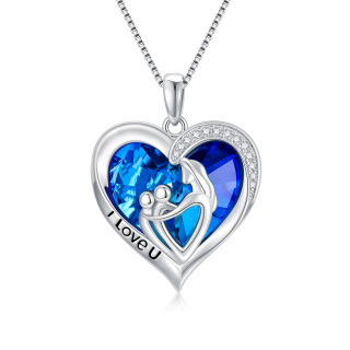 Sterling Silver Heart Mother Crystal Pendant Necklace with Engraved Word-1