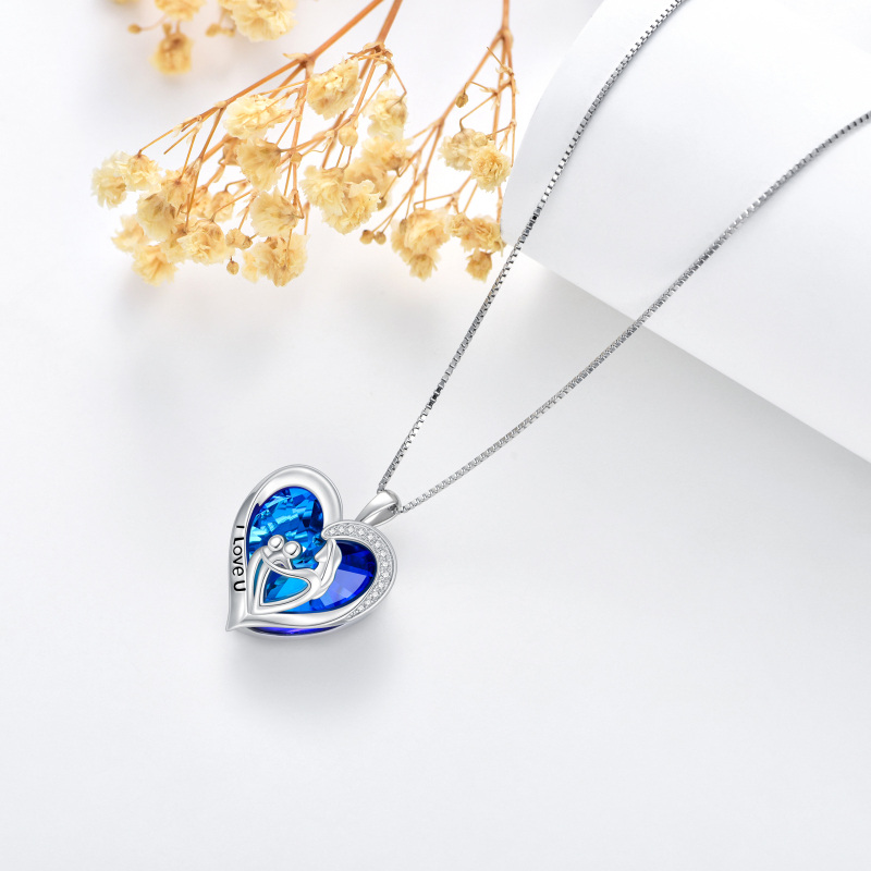 Sterling Silver Heart Mother Crystal Pendant Necklace with Engraved Word-3