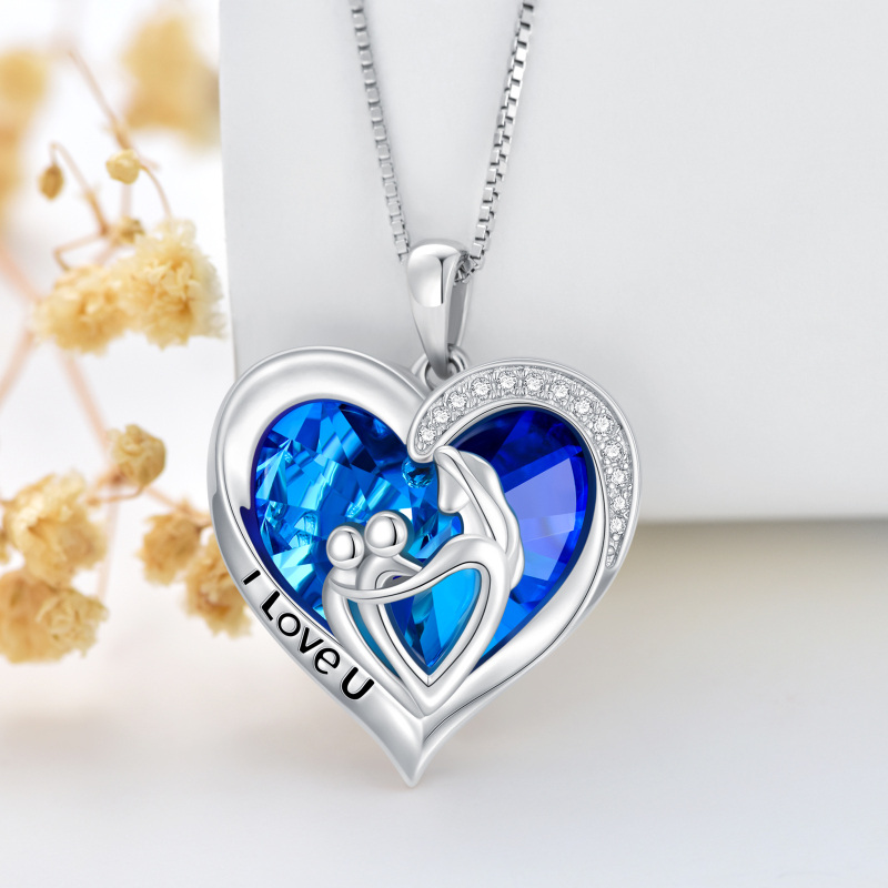 Sterling Silver Heart Mother Crystal Pendant Necklace with Engraved Word-4