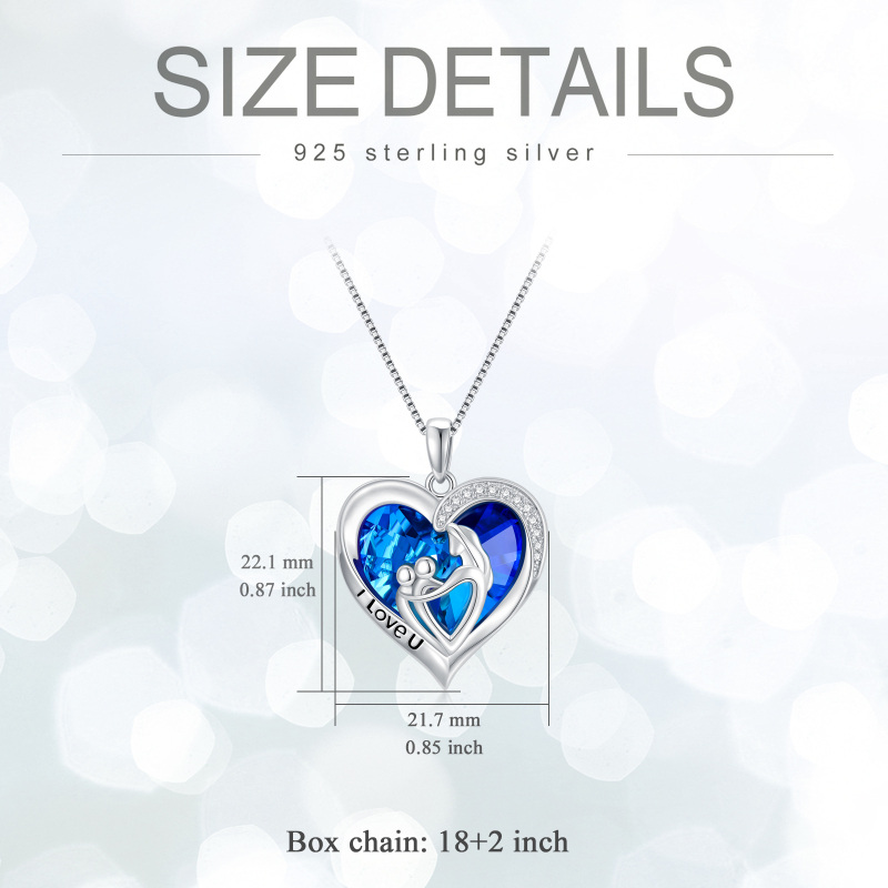Sterling Silver Heart Mother Crystal Pendant Necklace with Engraved Word-5