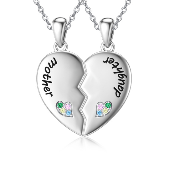 Sterling Silver Heart Mother & Daughter Couple Pendant Necklace