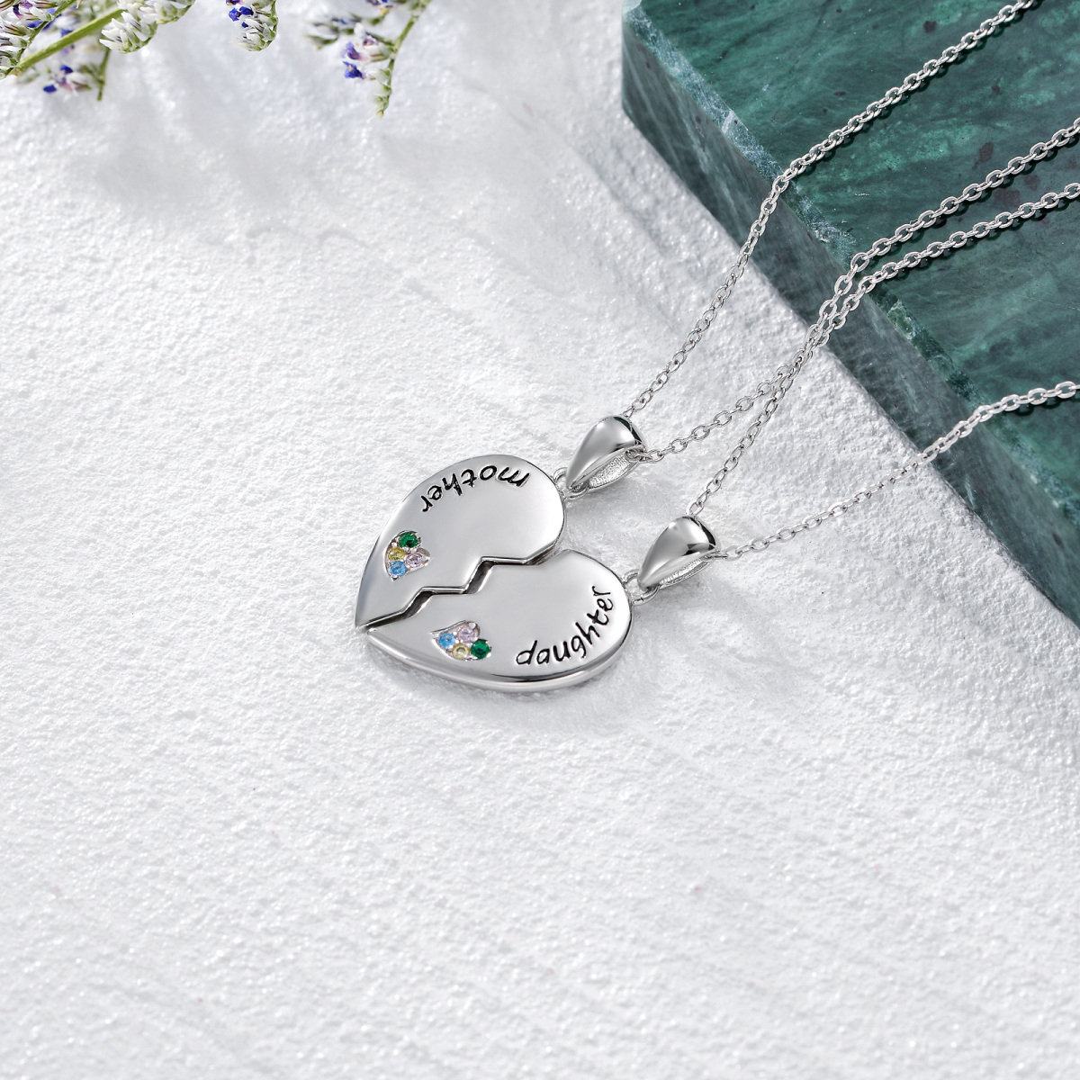 Sterling Silver Heart Mother & Daughter Couple Pendant Necklace-3