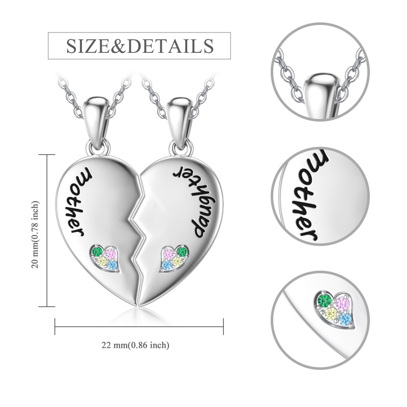Colar de prata esterlina com pingente de casal mãe e filha com coração-5