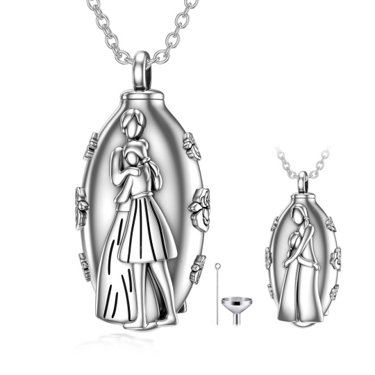 Collana di urne in argento sterling con cuore madre e figlia per le ceneri