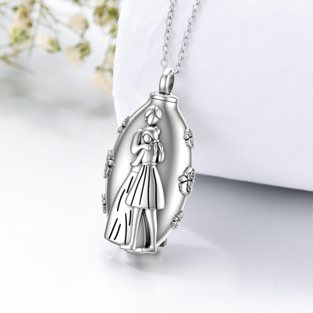 Sterling Silver Heart Mother & Daughter Urn Necklace for Ashes-3