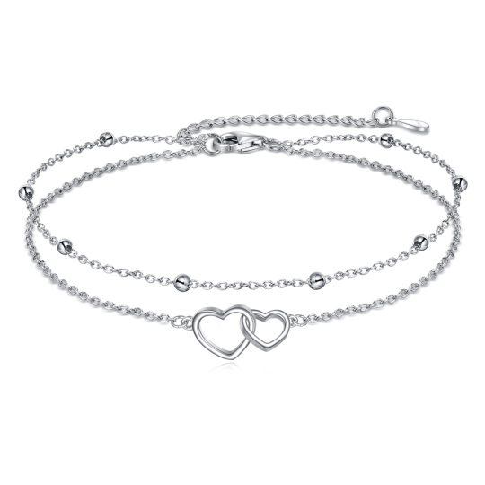 Cavigliera multistrato a forma di cuore in argento sterling