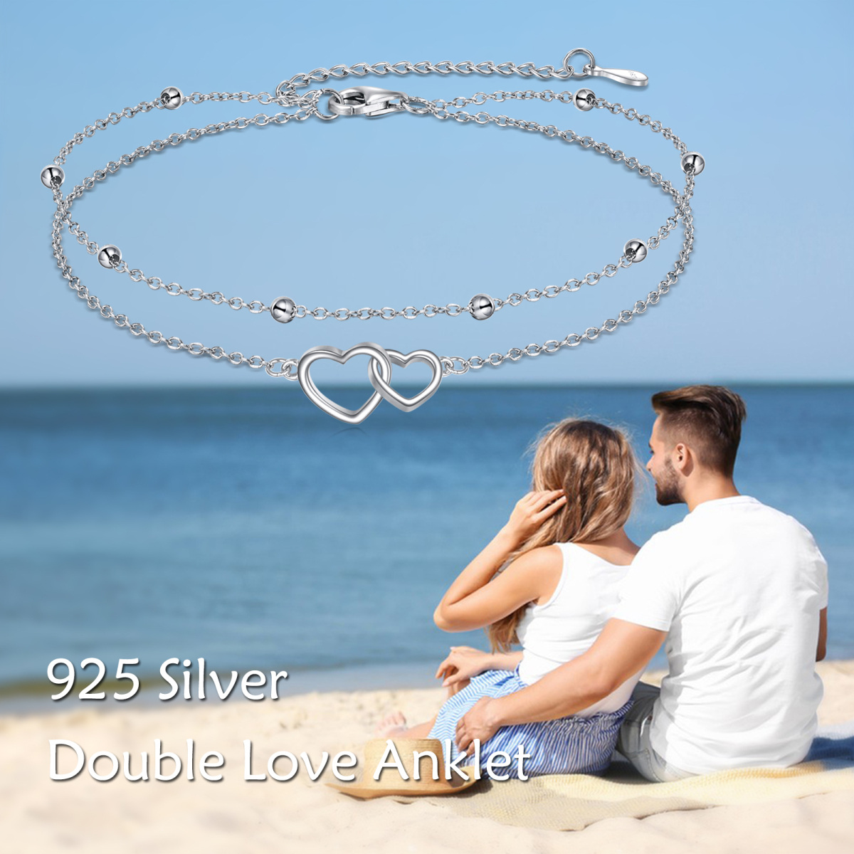 Bracelet de cheville multicouche en argent sterling avec cœur-6