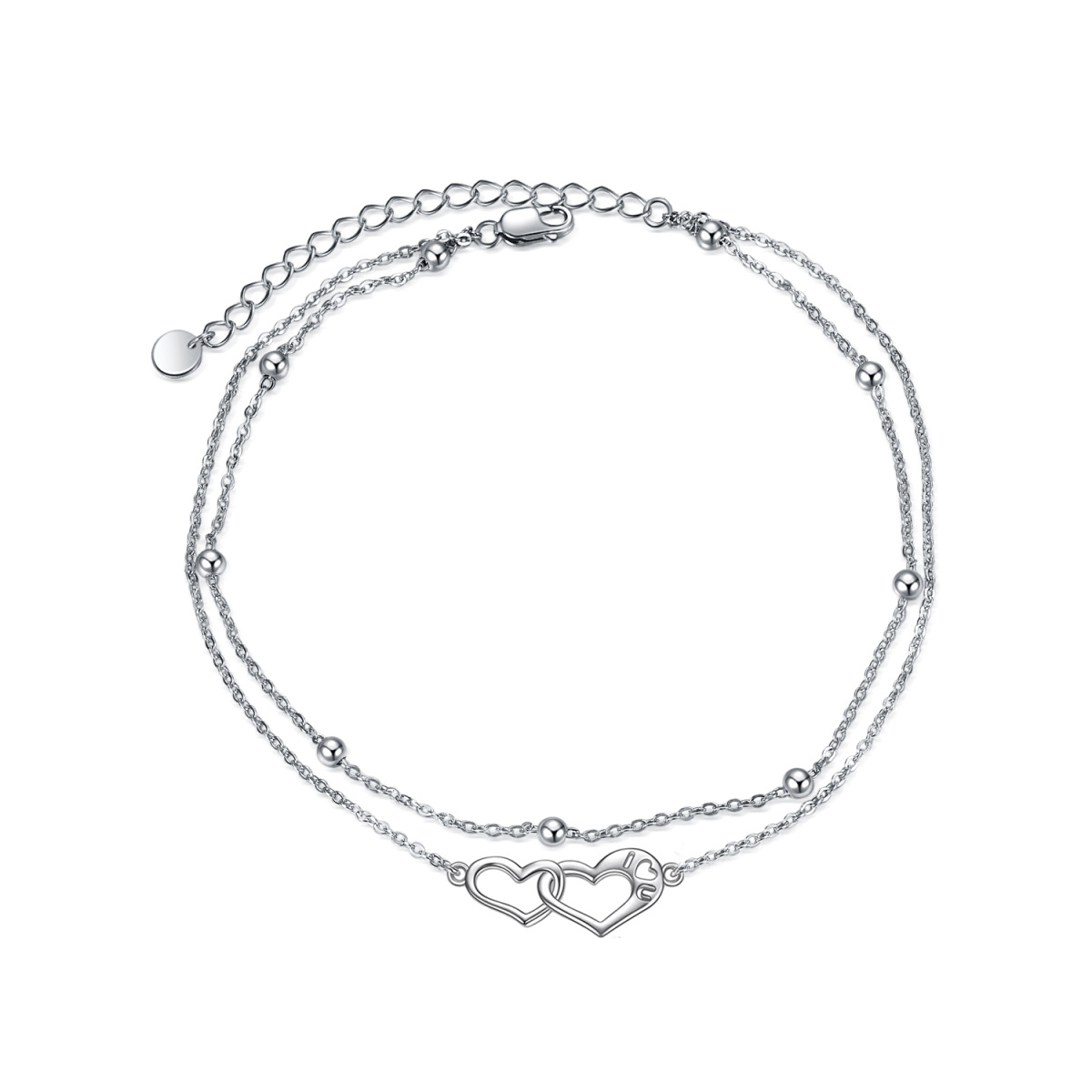 Sterling Silver Heart With Heart Multi-layered Anklet-1