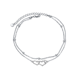 Sterling Silver Heart With Heart Multi-Layered Anklet For Women-25