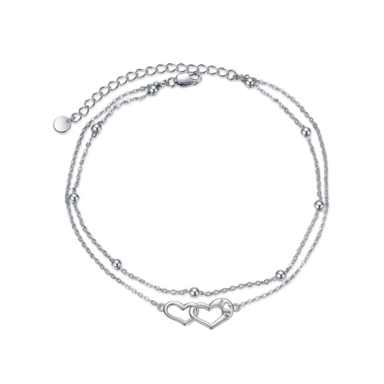 Sterling Silver Heart With Heart Multi-Layered Anklet For Women