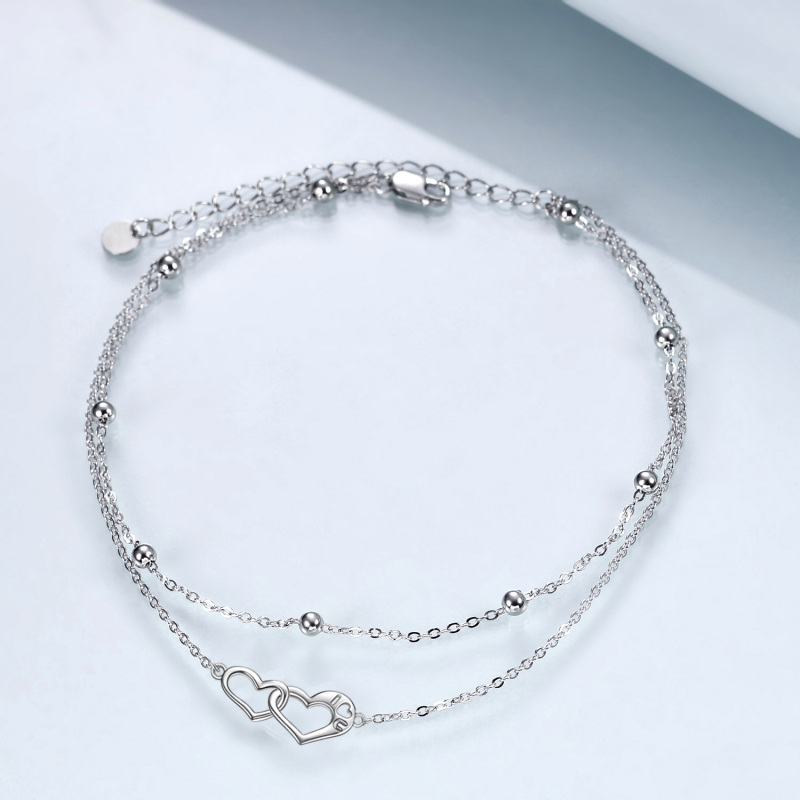 Sterling Silver Heart With Heart Multi-Layered Anklet For Women-4
