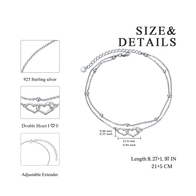 Sterling Silber Herz mit Herz mehrlagiges Fußkettchen-5