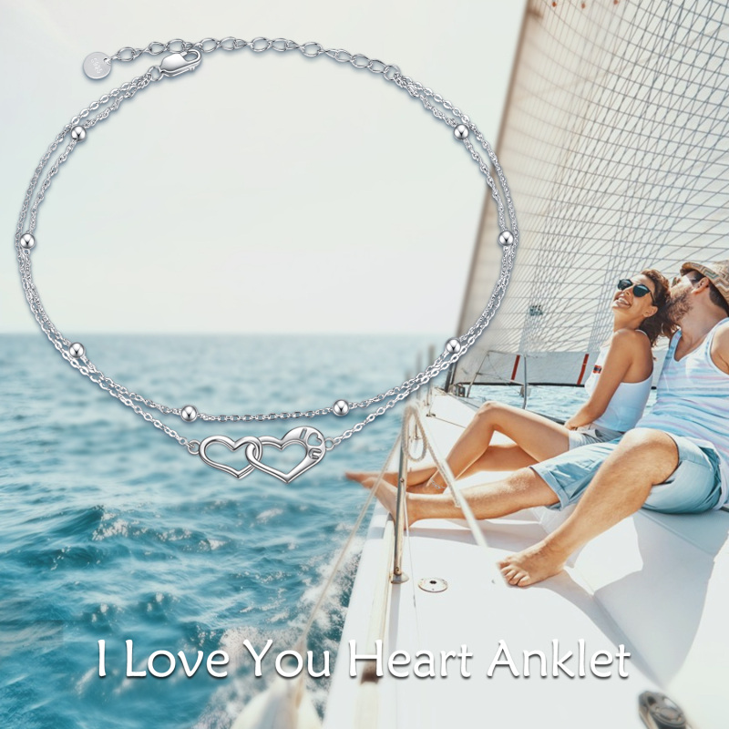 Sterling Silver Heart With Heart Multi-Layered Anklet For Women-6