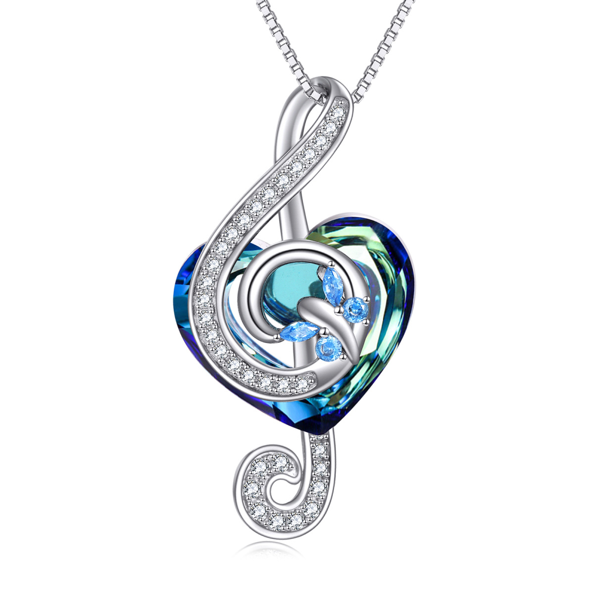 Sterling Silver Heart Crystal Music Symbol Pendant Necklace For Women Best Friends-1